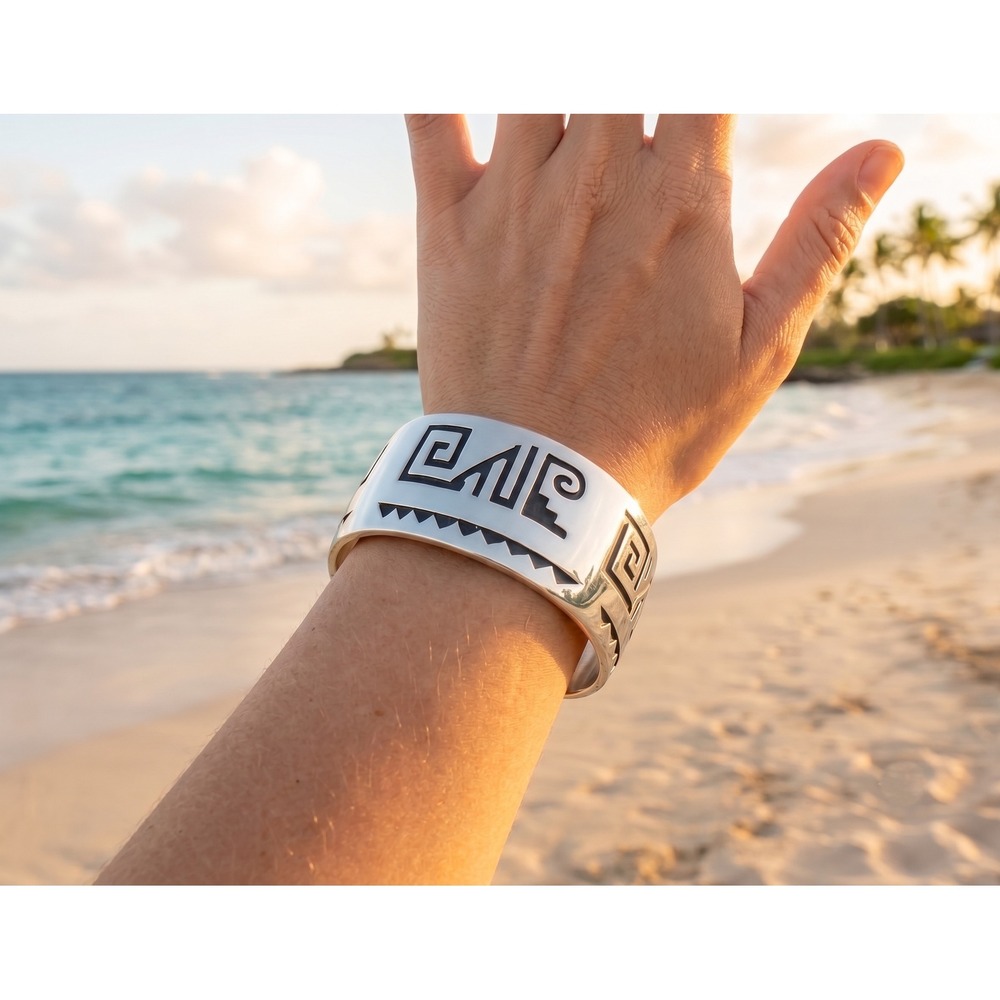 Navajo Overlay Bracelet by Roscoe Scott‎ sz 7.25" Native American Made Cuff**